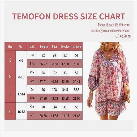 Boho Dress 3/4 Length Sleeve Small Summer - Picture 3 of 6